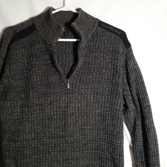 Calvin Klein ¼ Zip Men's Large Charcoal Salt and Pepper - Picture 1 of 16
